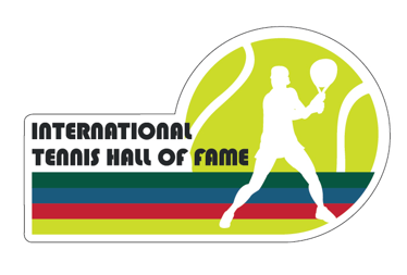 Logo of the International Tennis Hall of Fame with a tennis player and ball design.