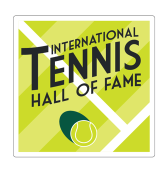 Logo of the International Tennis Hall of Fame with a tennis ball icon on a green and white background