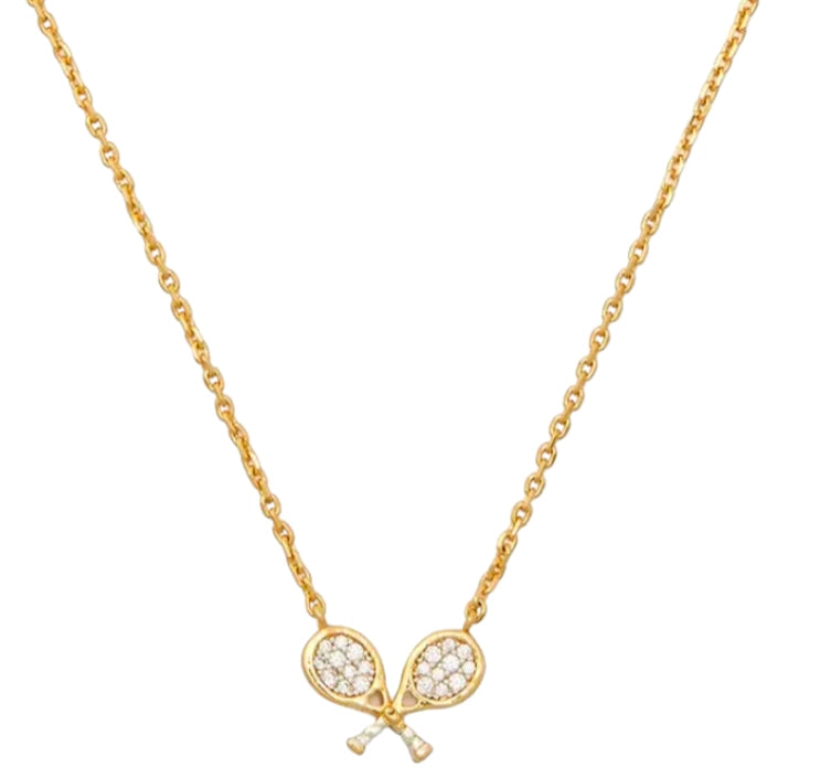 Gold Cross-Racquet Necklace