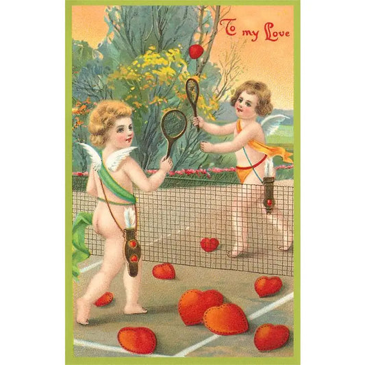 To My Love, Cupids Playing Tennis - Vintage Image, Note Card